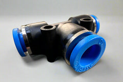 "AirFit T-piece push-to-connect pneumatic fitting with BSP male thread for air, water, and gas line branching"