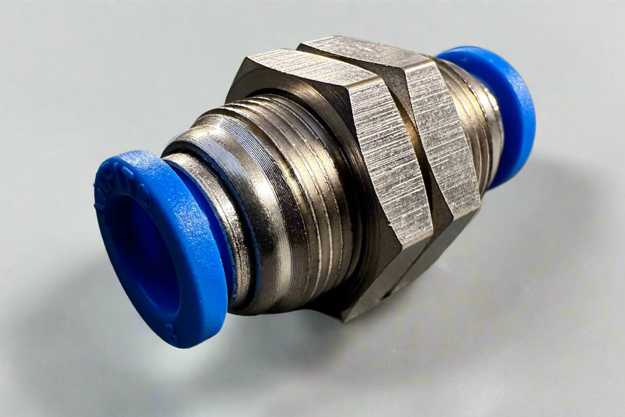 AirFit panel mount straight push-in pneumatic fitting for clean tubing connections through control panels and enclosure