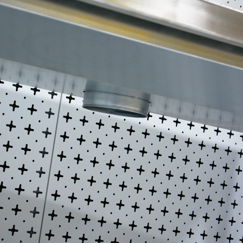 Nukeson FAB industrial custom dondraft table exhaust hole close up