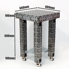 Nukeson FORGE Welding Table 600x600mm on white background with dimension. 