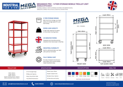 MegaMaxx PRO - 5-Tier Storage Trolley & Mobile Shelving Unit
