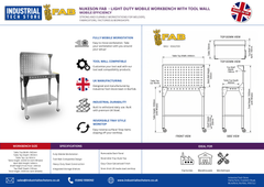 Nukeson - Customisable Industrial Mobile Workbench with Back Wall - Tool Wall Compatible