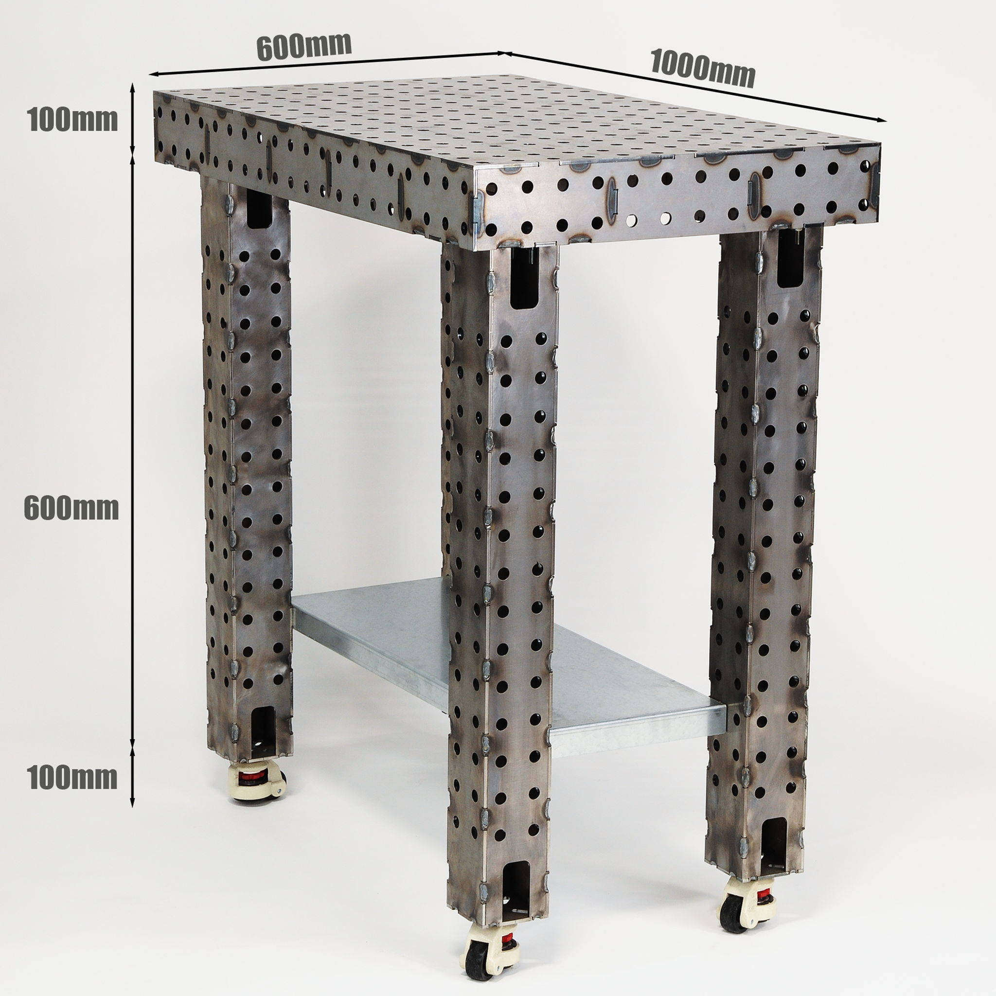 Nukeson FORGE Welding Table 1000x600mm on white background with Dimensions