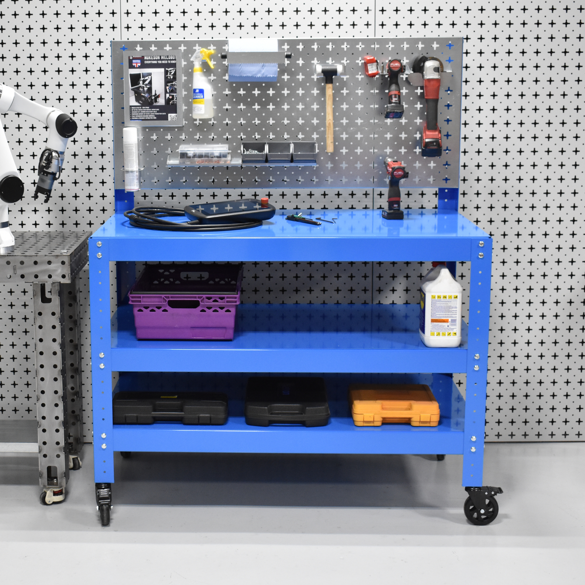 Metal Industrial Pegboard Mobile Workbench