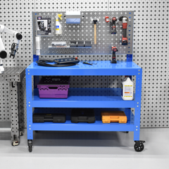 Metal Industrial Pegboard Mobile Workbench