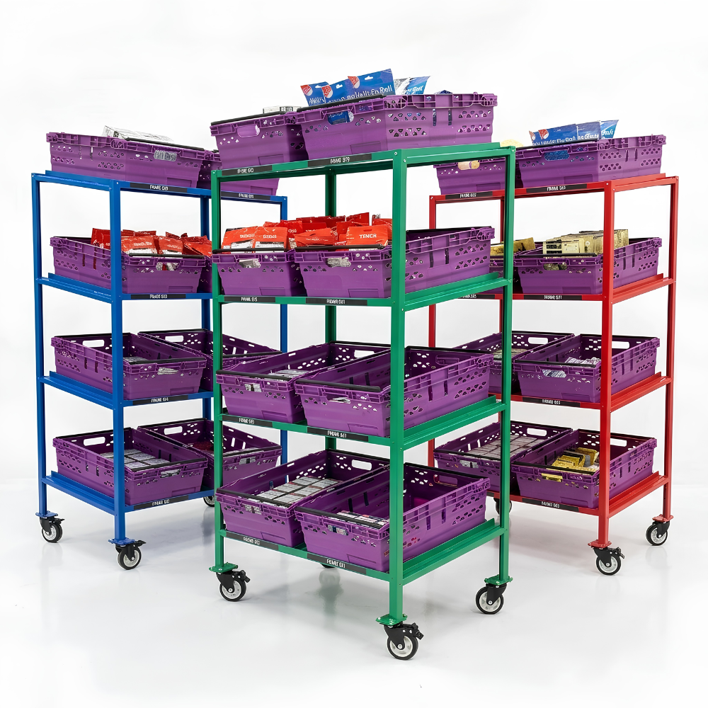 MegaMaxx PRO - Bale Arm Crate Trolley Shelving Unit (Side-By-Side Layout)