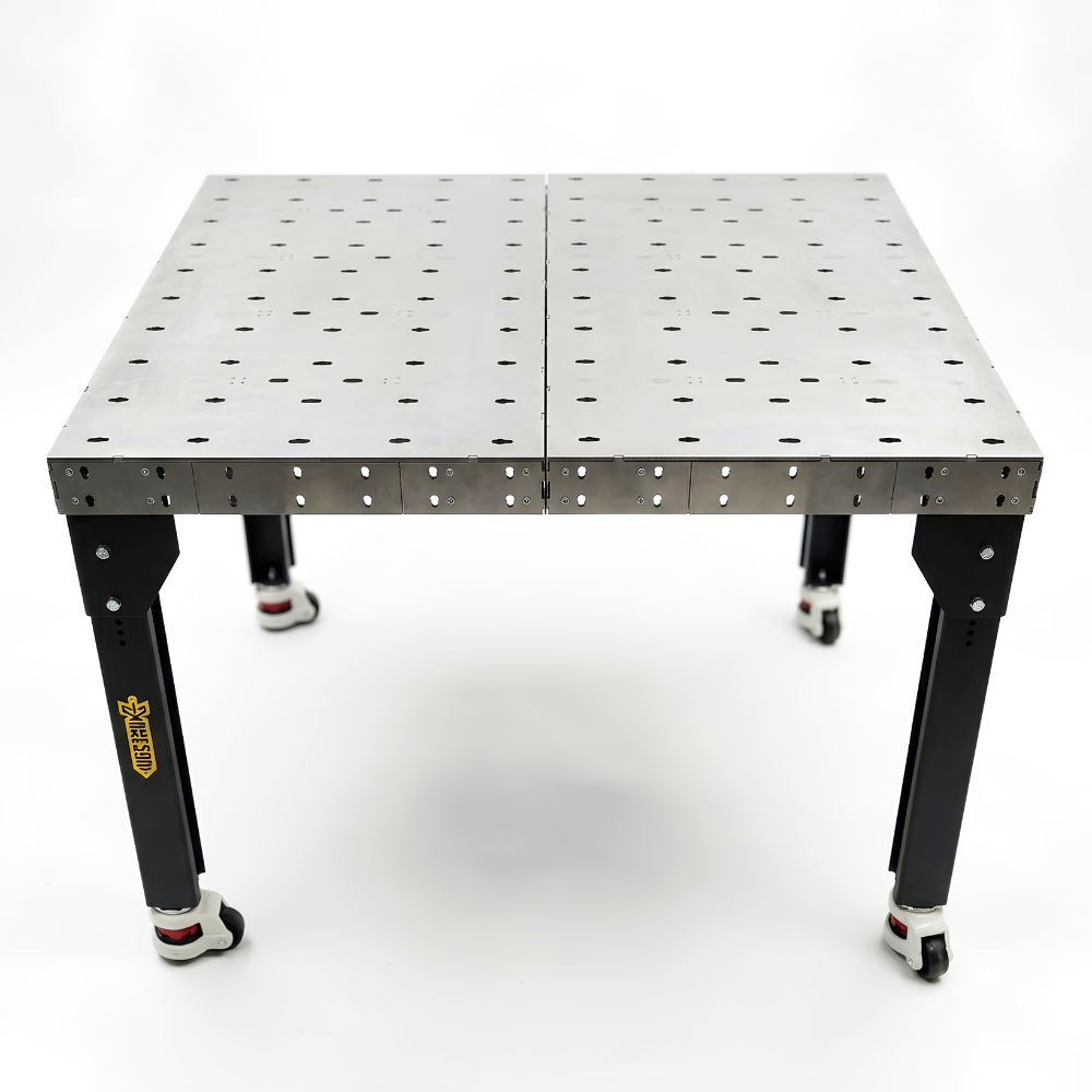 Large welding table with black legs in a white background