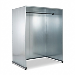 A galvanised steel canopy with hanging bar for paint drying on white background