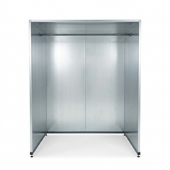 A galvanised steel canopy with hanging bar for paint drying on white background