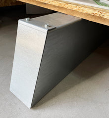 Closeup of the heavy-duty legs on the cantilever racking